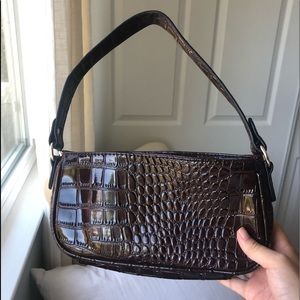 Glossy Brown Crocodile Shoulder Bag